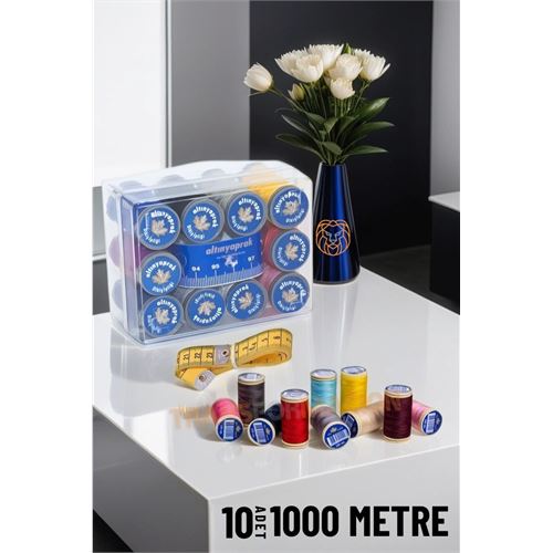 ModaCar 10 Renk 1000 Mt Kutulu Mezuralı Dikiş İpliği Seti 