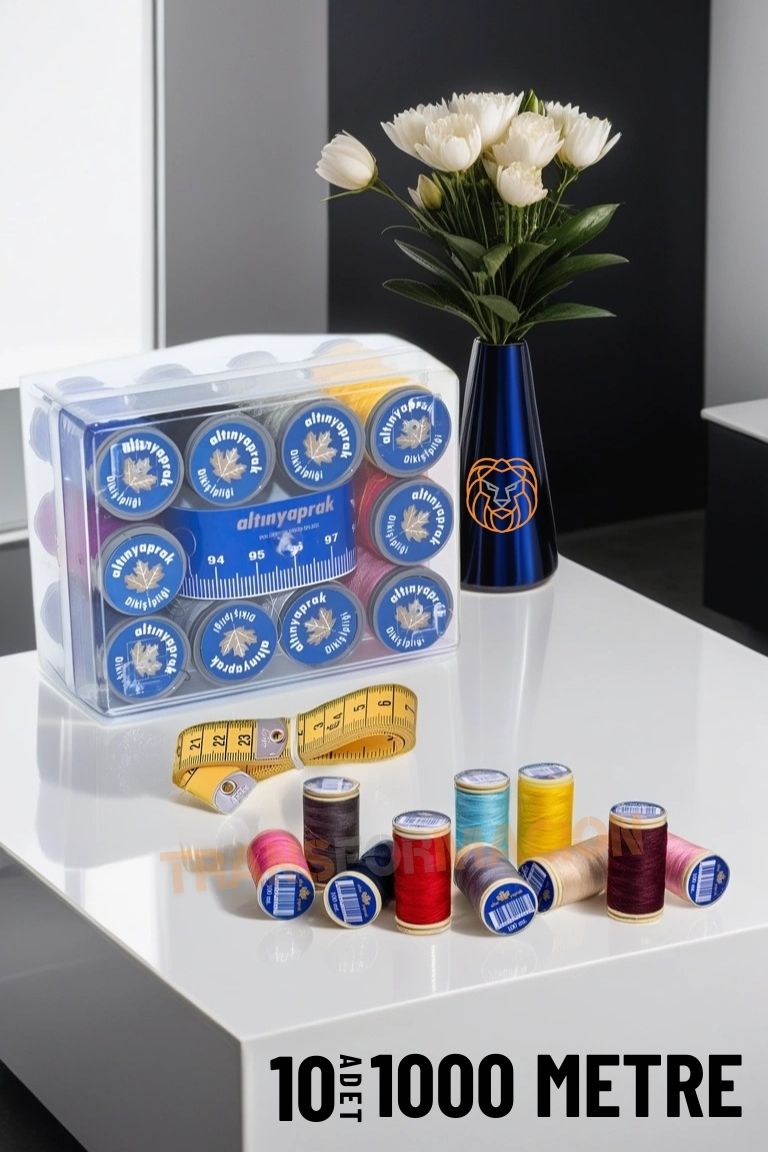 10 Renk 1000 Mt Kutulu Mezuralı Dikiş İpliği Seti 