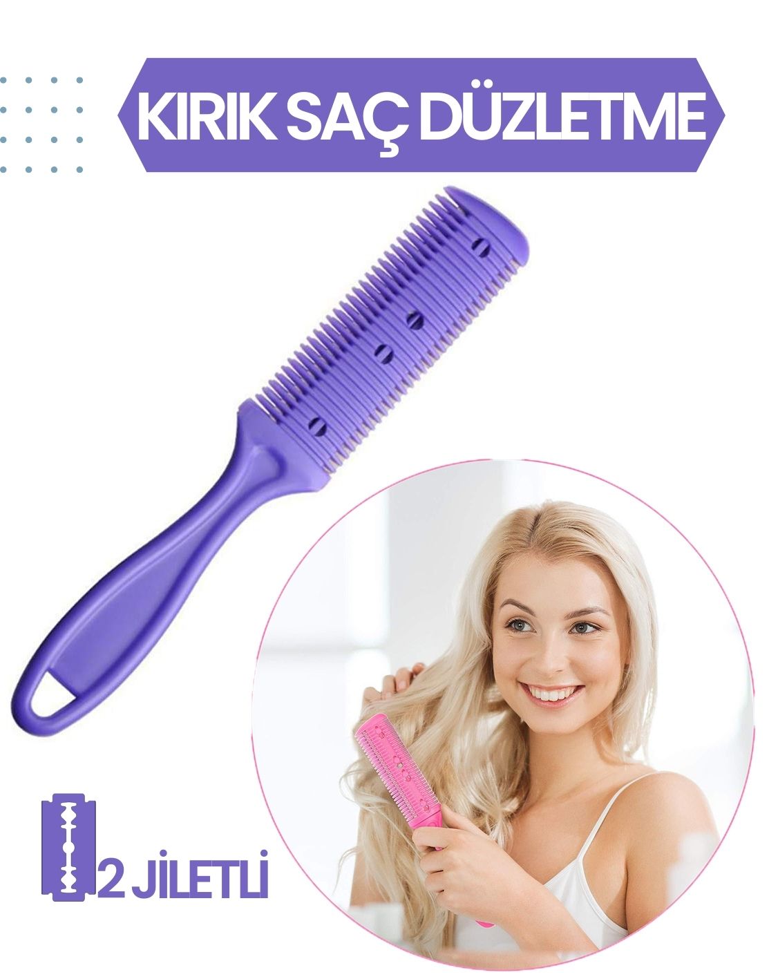2 Jiletli Kırık Saç Düzeltme İnceltme Tarağı 