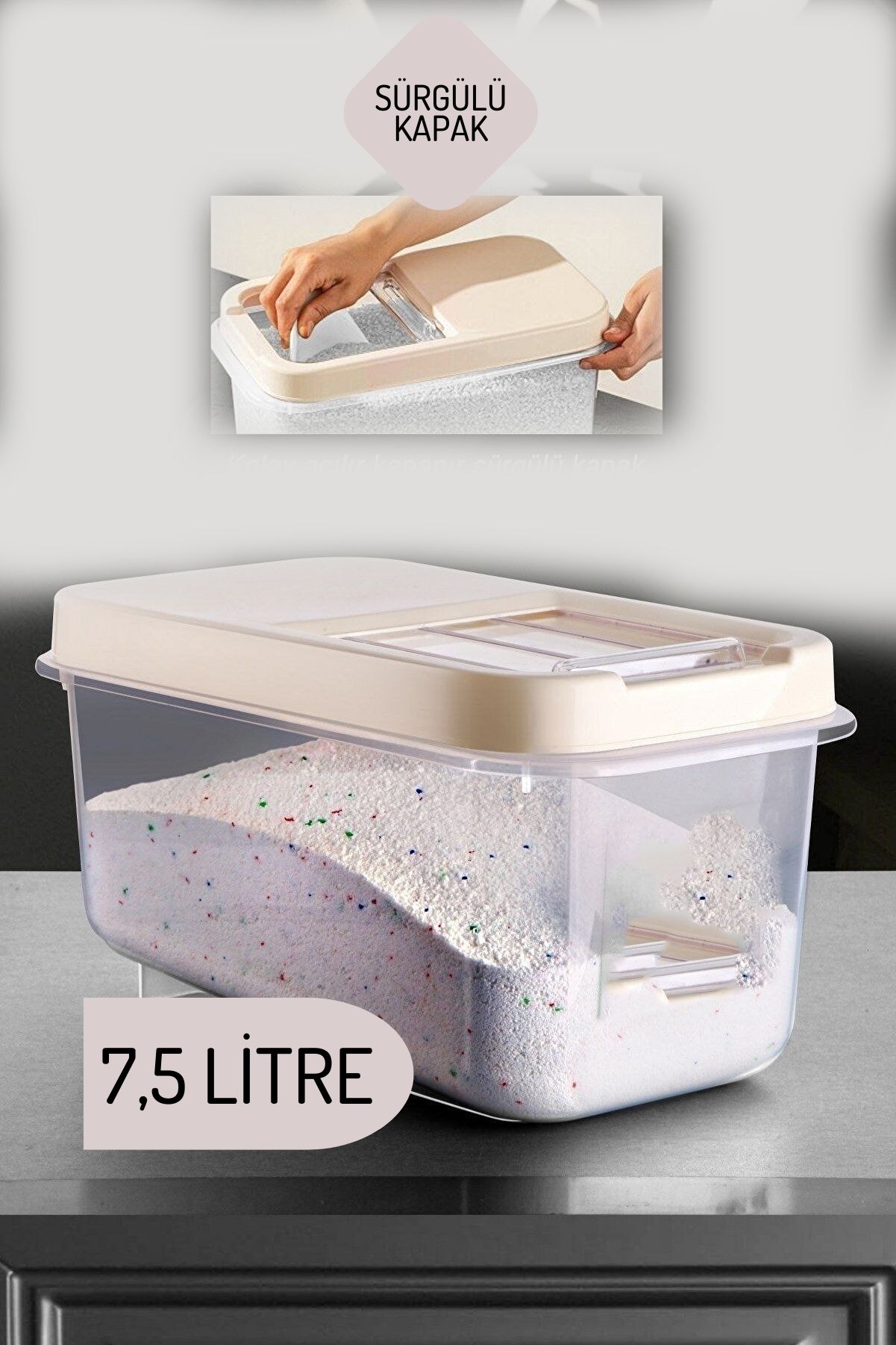 Reagan Tablet ve Deterjan Saklama Kutusu 7.5 lt KREM 