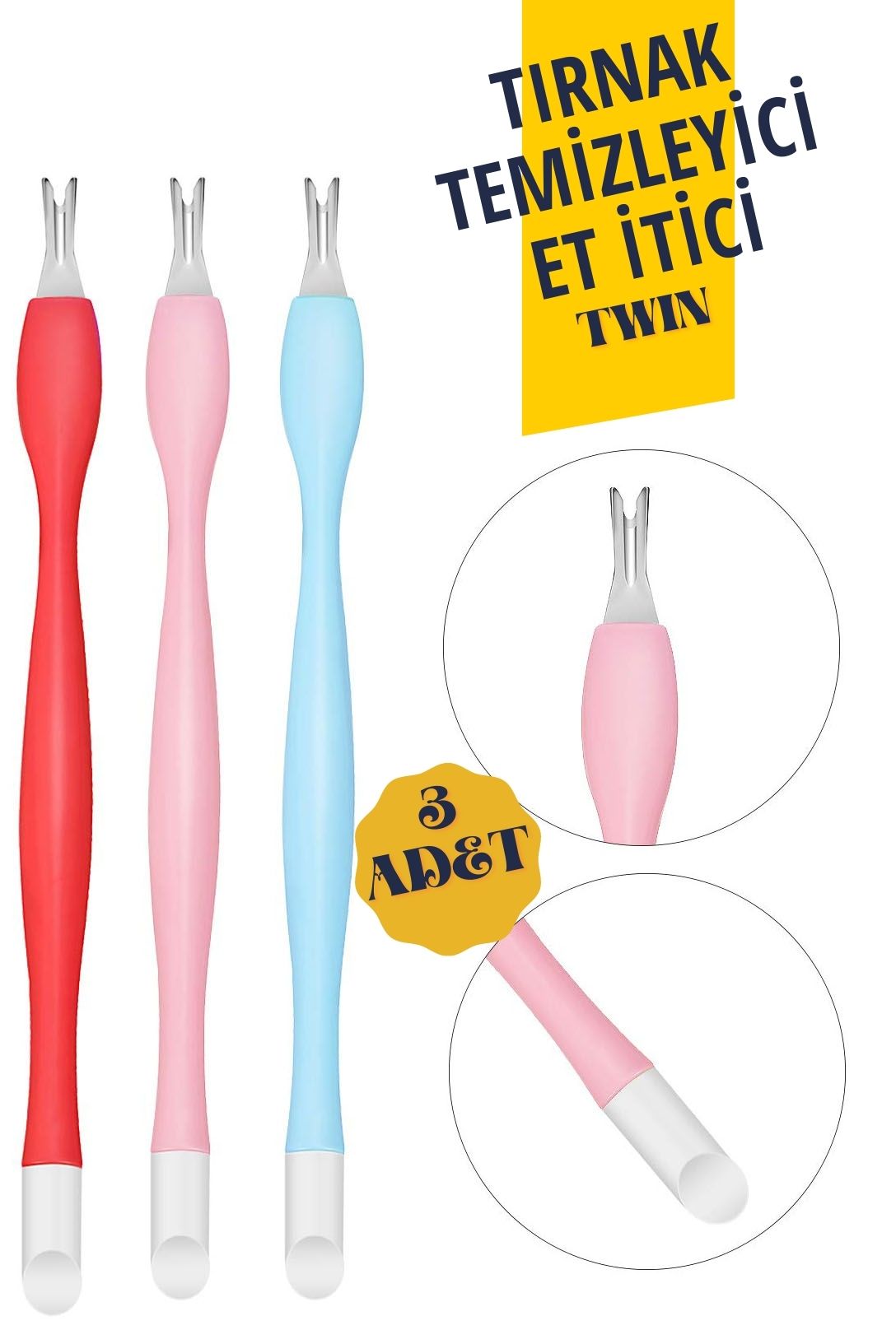 ModaCar Tırnak Temizleyici Et İtici Twin 3 lü Set 