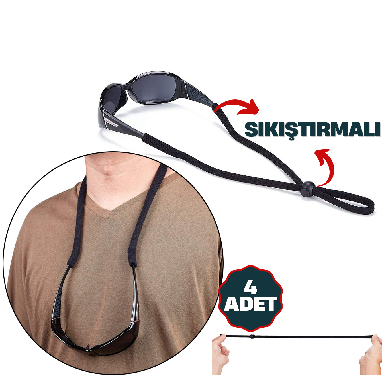 Savino 4 Adet Ayarlanabilir Sıkıştırmalı Gözlük İpi	 