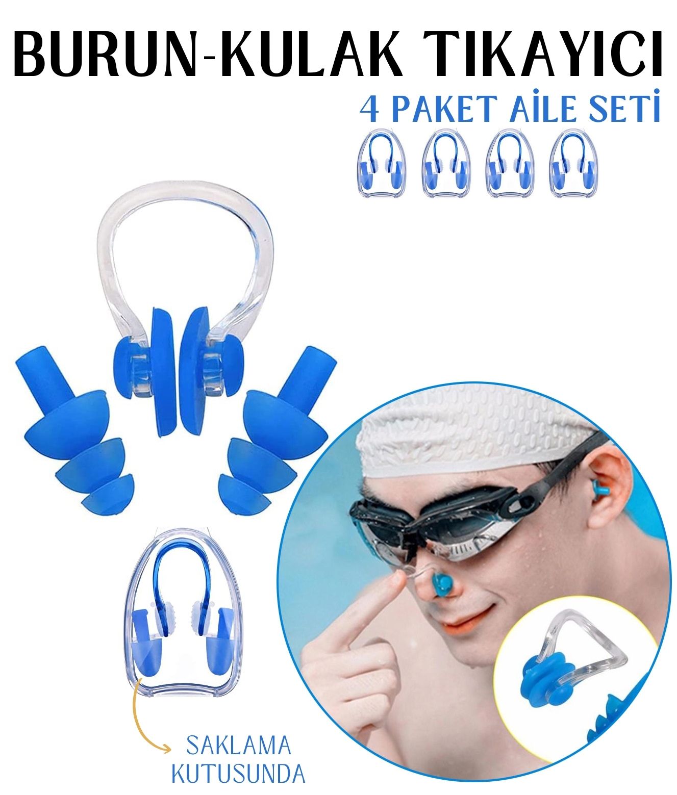 Kulak ve Burun Tıkayıcı Havuz 4 lü Aile Seti 