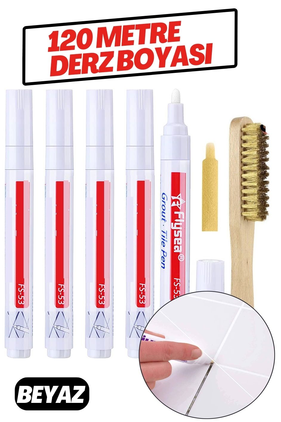 Derz Arası 120 Metre Boyama Rötüş Kalemi BEYAZ 