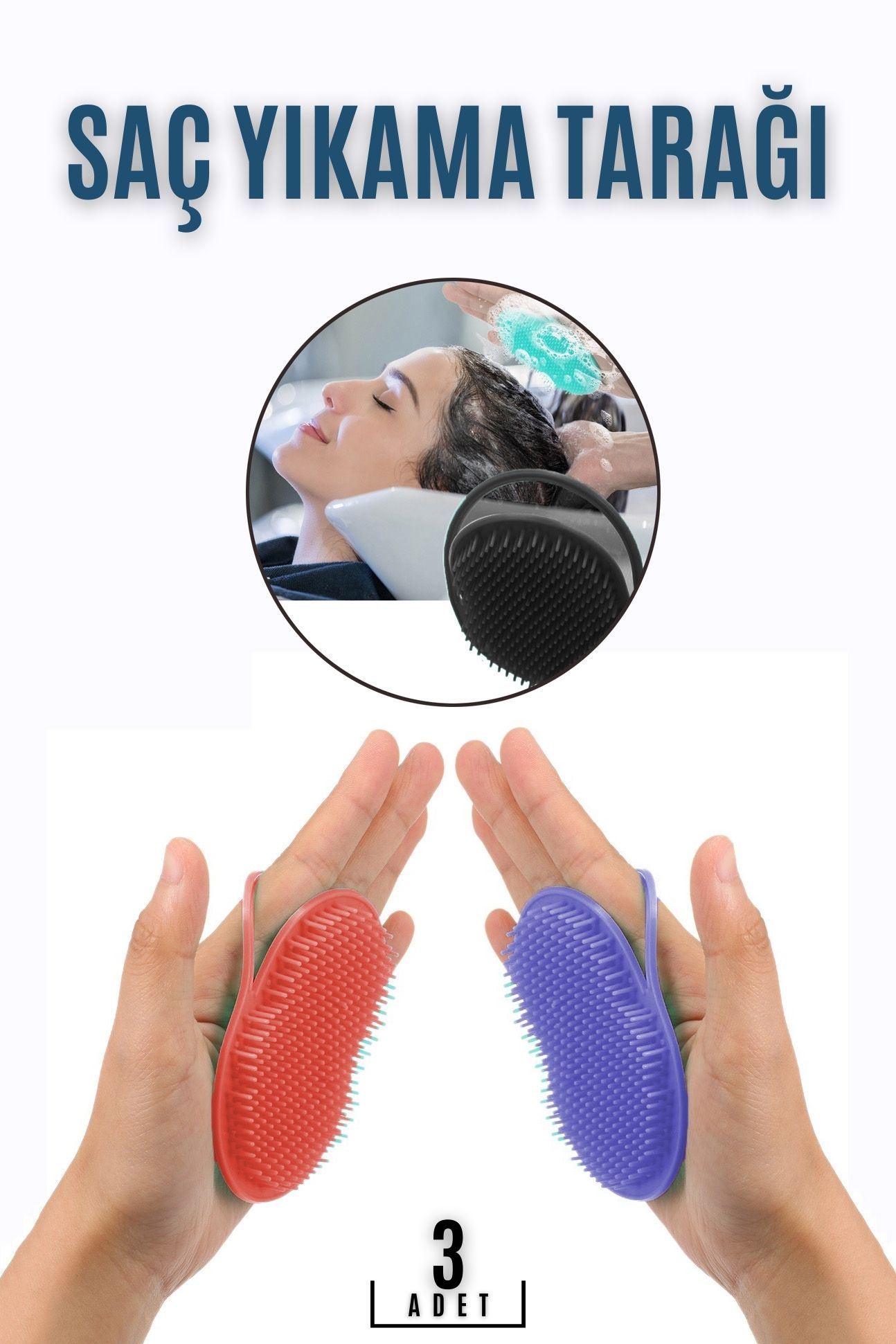 Saç Yıkama Tarağı Avuçiçi 3 LÜ SET Belgiqa Design