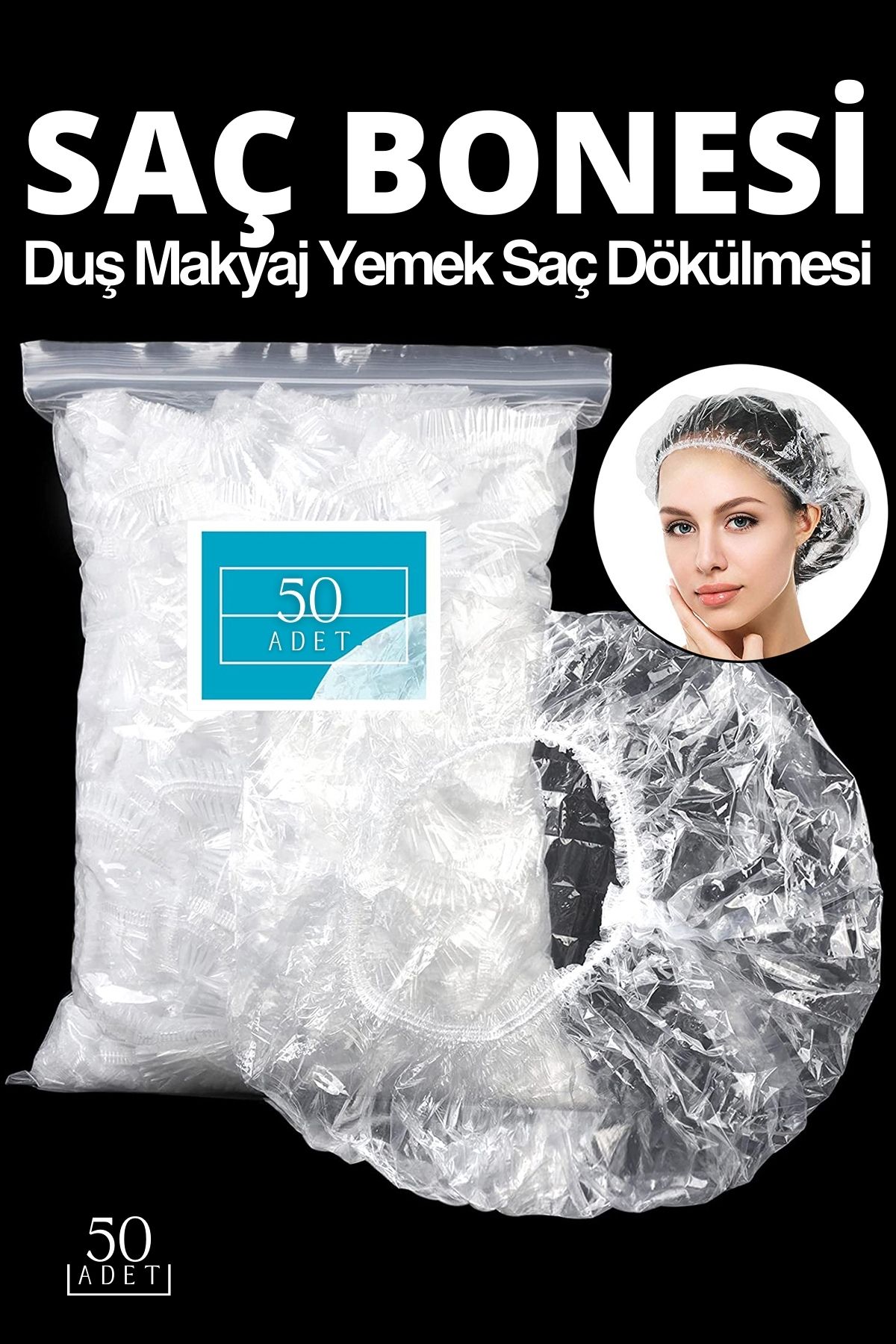 ModaCar Duş Makyaj Yemek Saç Dökülmesi Bonesi 50 Adet Noble 