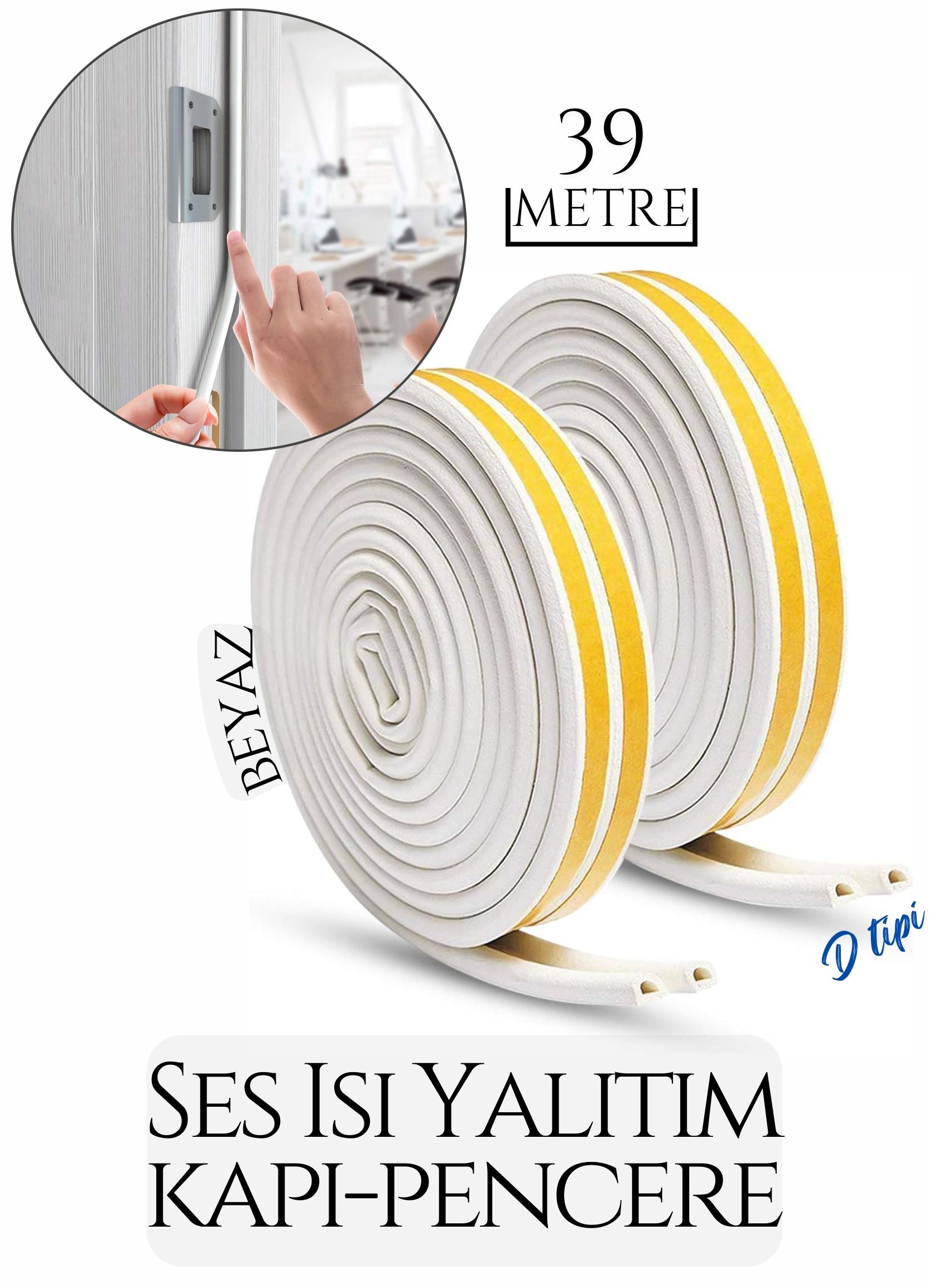 ModaCar D Tip Kapı Pencere Ses Isı Yalıtım Bandı EPDM Kauçuk 39 Metre