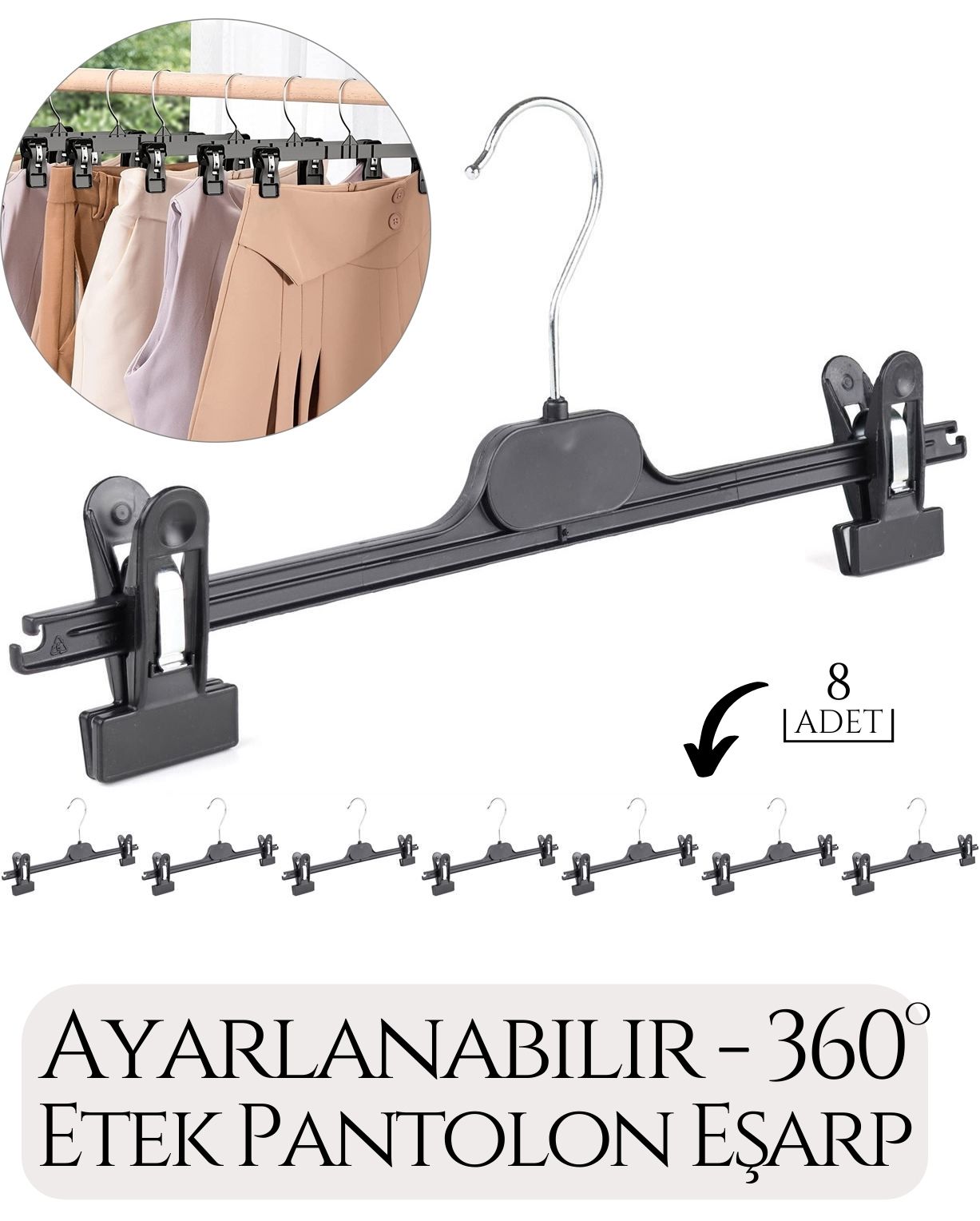 Etek Pantolon Eşarp Kıskaçlı Askı 8 li SET 