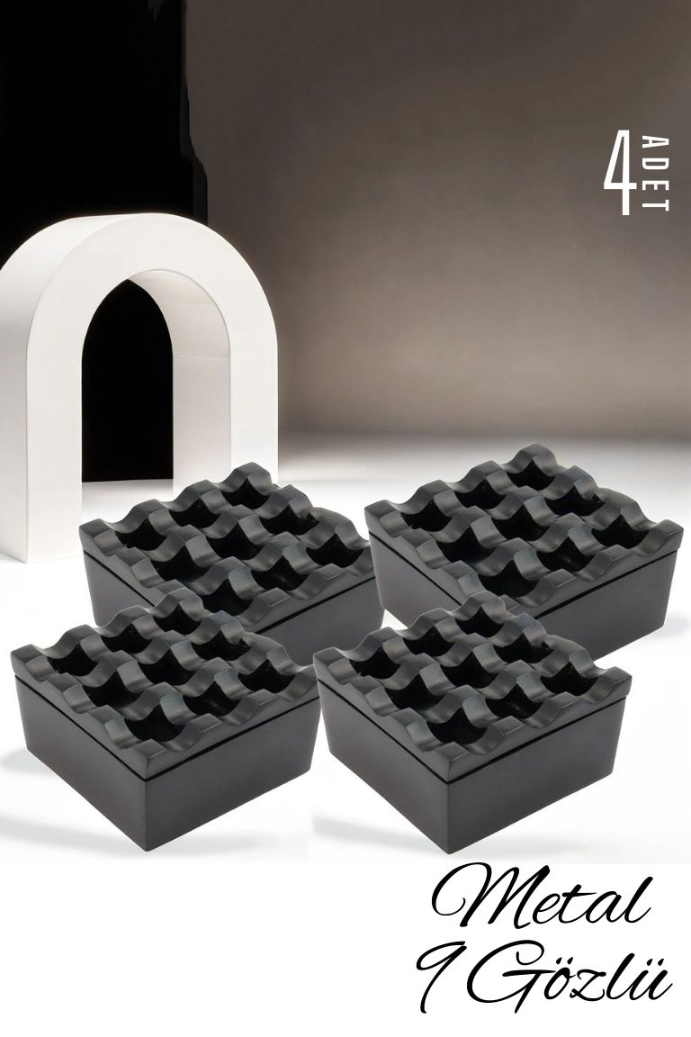 Kapaklı Paslanmaz Kare Küllük - Kapaklı Metal Kül Tablası - Kafe Küllüğü Restoran Küllüğü Masaüstü Küllük  4 ADET 