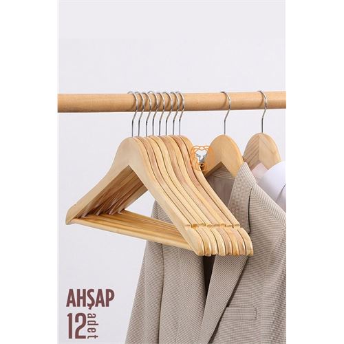 ModaCar Natural Ahşap Elbise Askısı 12 ADET Montague Design 