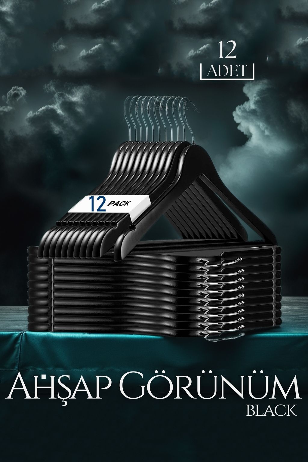 Siyah Ahşap Görünüm 12 li Askı Seti Schönbuch Design 