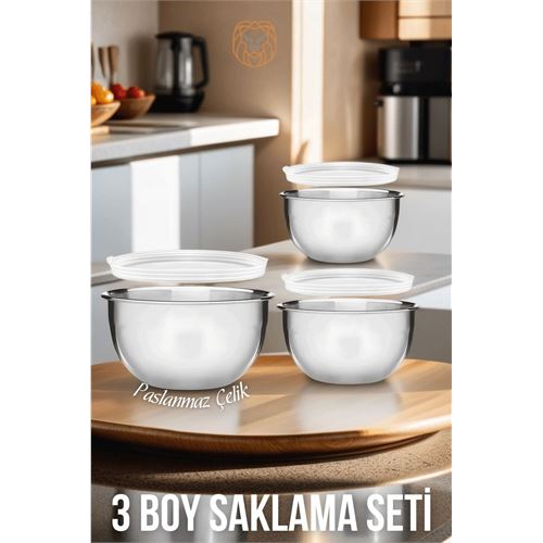 ModaCar 3 lü Saklama Kabı Seti Paslanmaz Çelik 