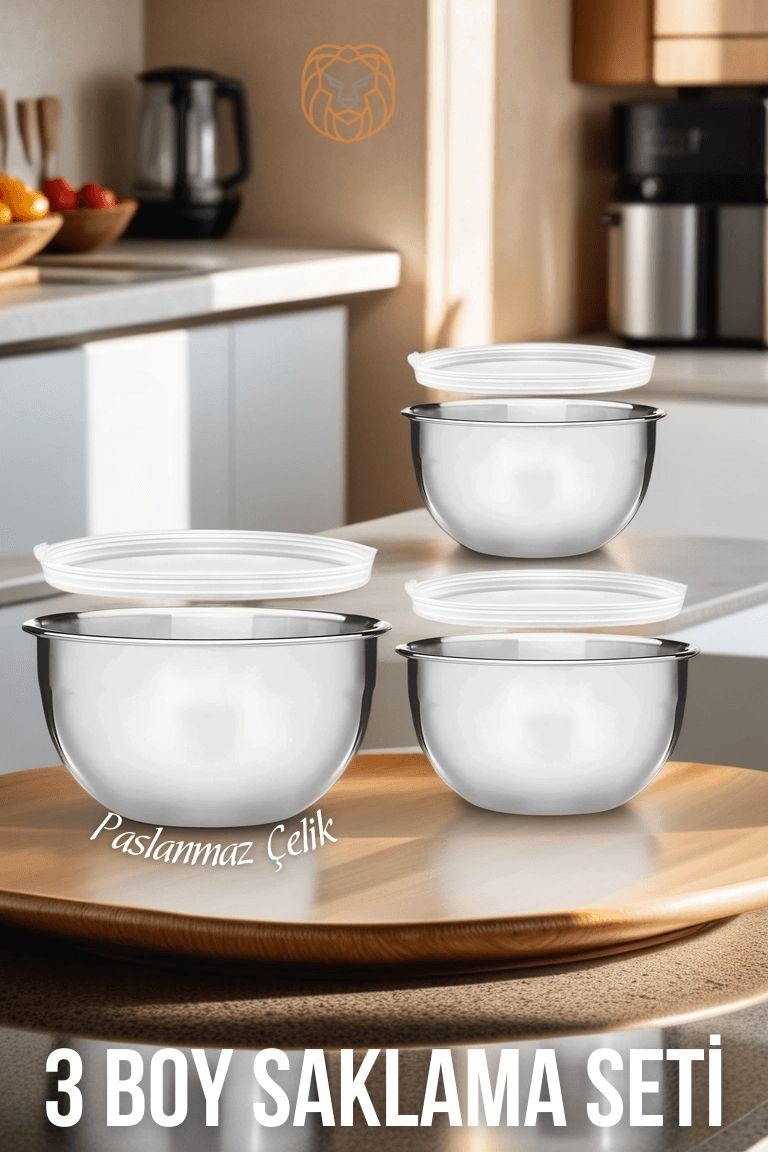 ModaCar 3 lü Saklama Kabı Seti Paslanmaz Çelik