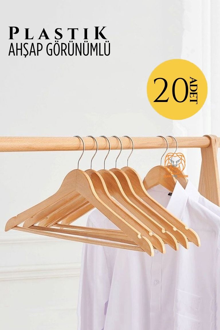 Ahşap Görünüm Plastik Askı 20 ADET KREM 