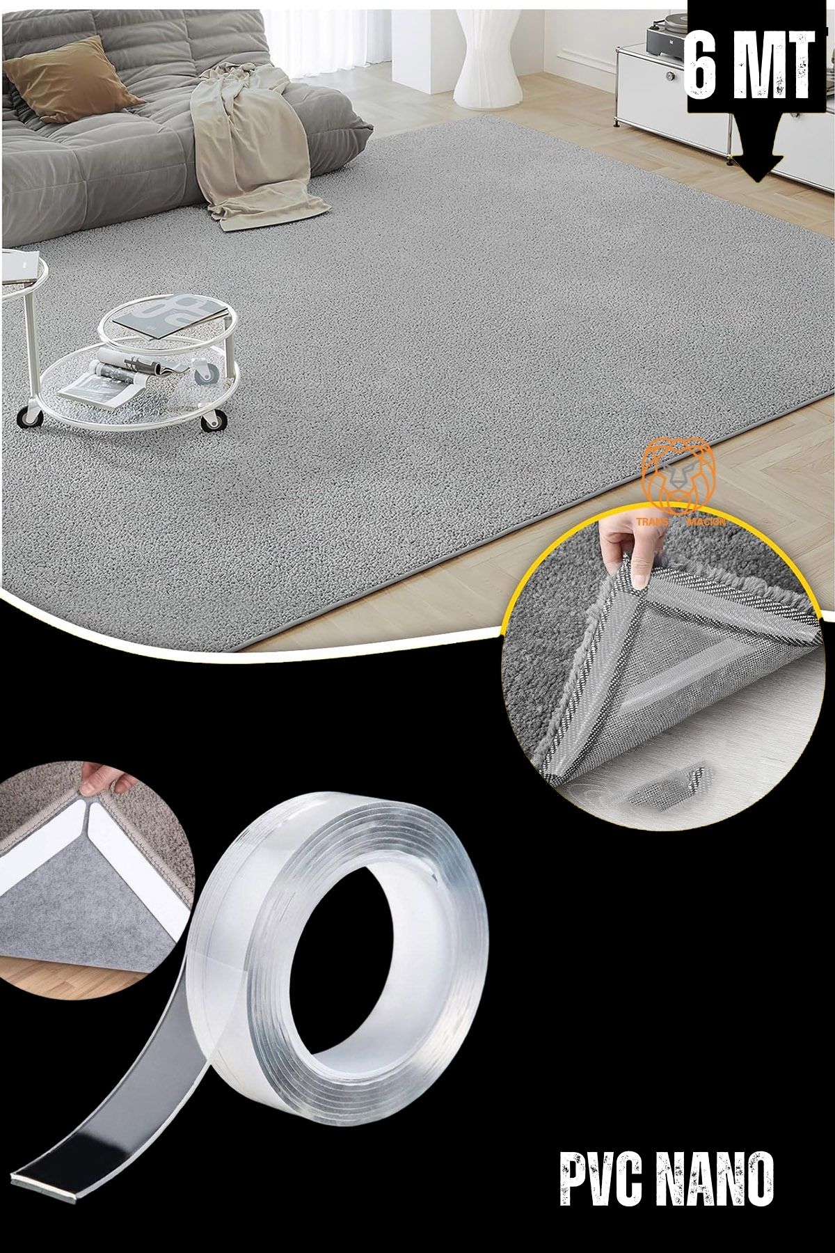 ModaCar Halı Yapıştırıcı Halı Kaydırmaz Bant Nano PVC 6 Metre 