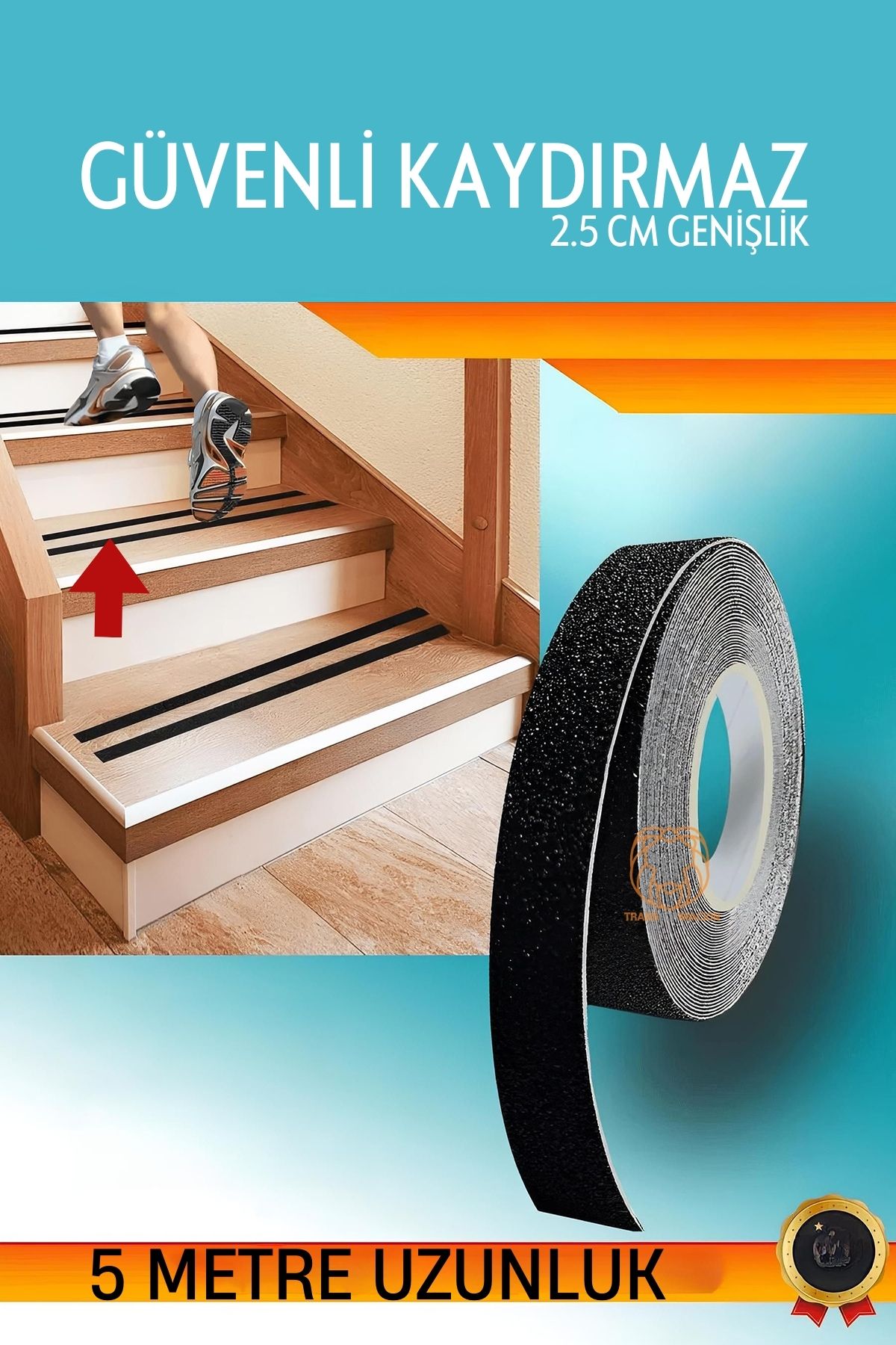 ModaCar Kuvarz Taşlı Kaydırmaz Bant 5 metre x 25 mm Merdiven Bandı 