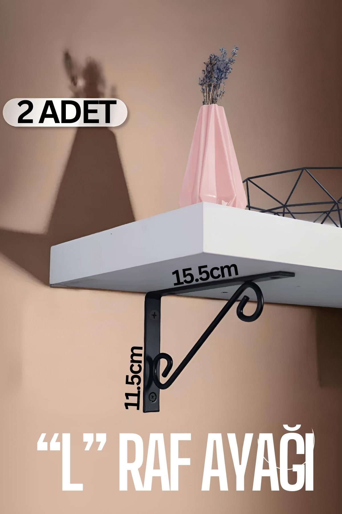 Ferforje  L Raf Altı Raf Ayağı 15.5X11.5 cm 2 Adet