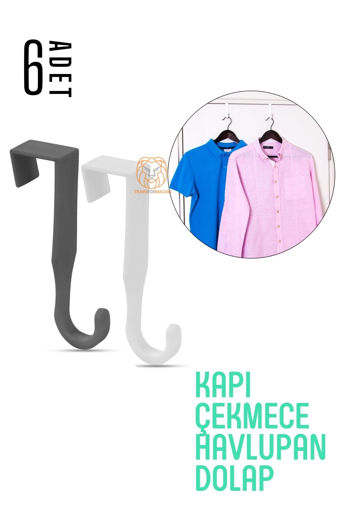 Pratik Askı Dolap Çekmece Havlupan Kapı Askısı 6 ADET 