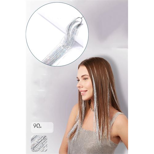 TransForMacion Saç Simi Gümüş Işıltılı Hologram 90 cm Hair Tinsel 720853