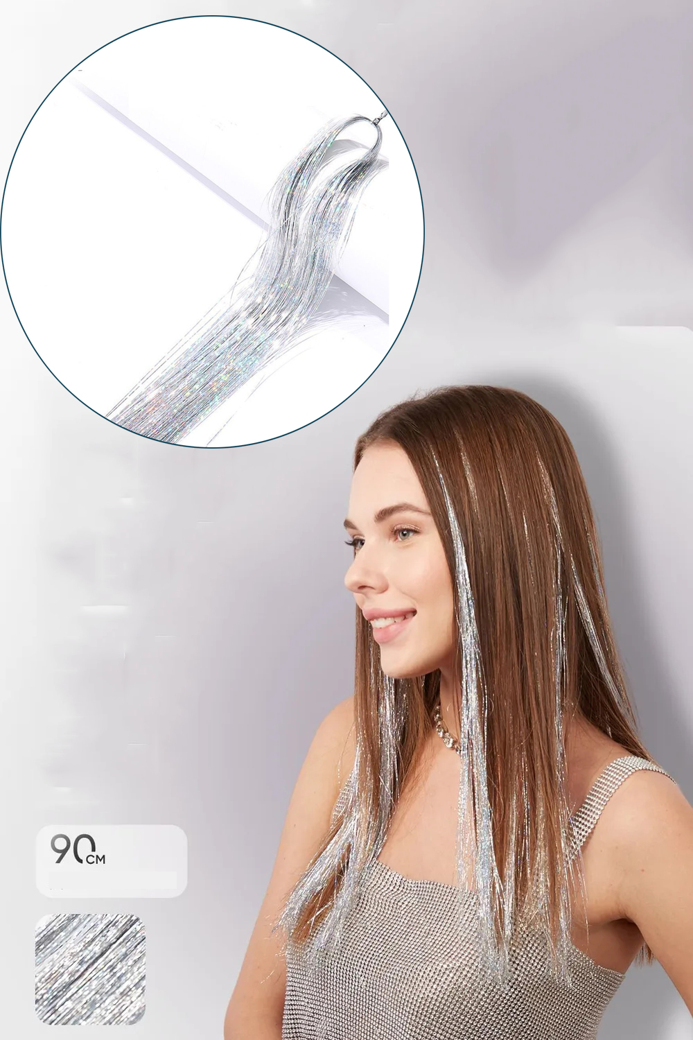 TransForMacion Saç Simi Gümüş Işıltılı Hologram 90 cm Hair Tinsel 720853