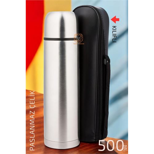 ModaCar Çelik Kılıflı Termos 500 ML Deri Kılıflı Çelik Matara 