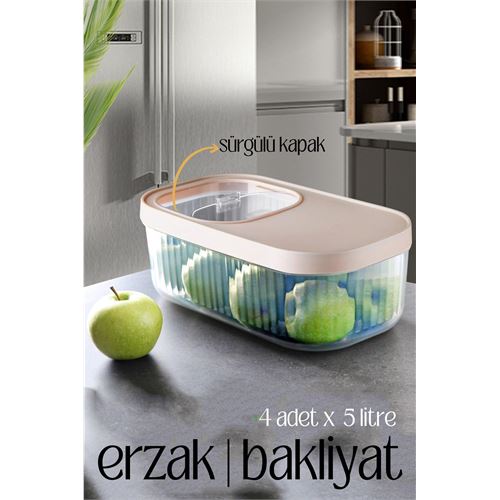 ModaCar MultiBox Erzak Bakliyat Kutusu Sürgülü Kapak 5 Litre 4 ADET 