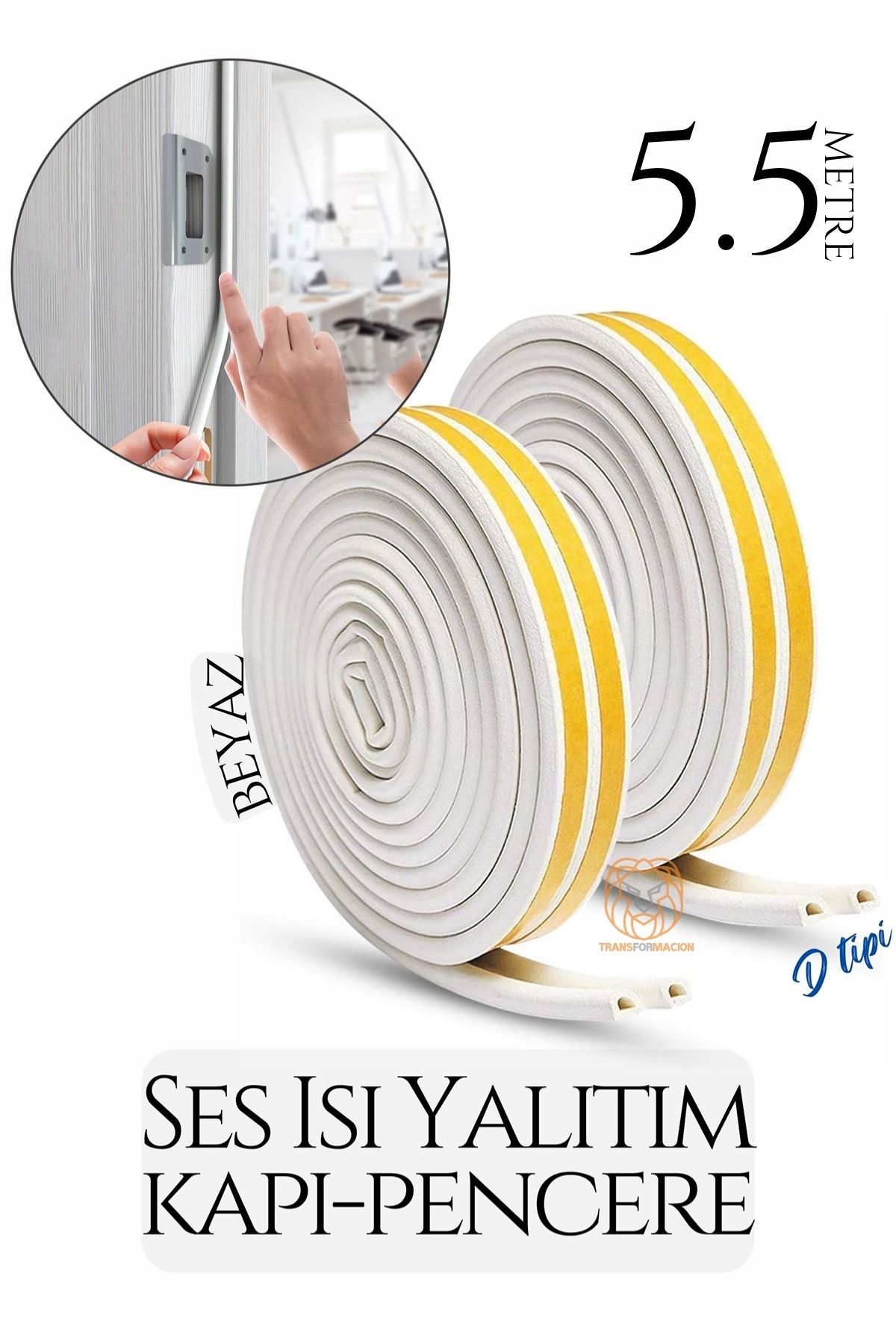TransForMacion D Tip Kapı Pencere Ses Isı Yalıtım Bandı EPDM Kauçuk 5.5 Metre 718911