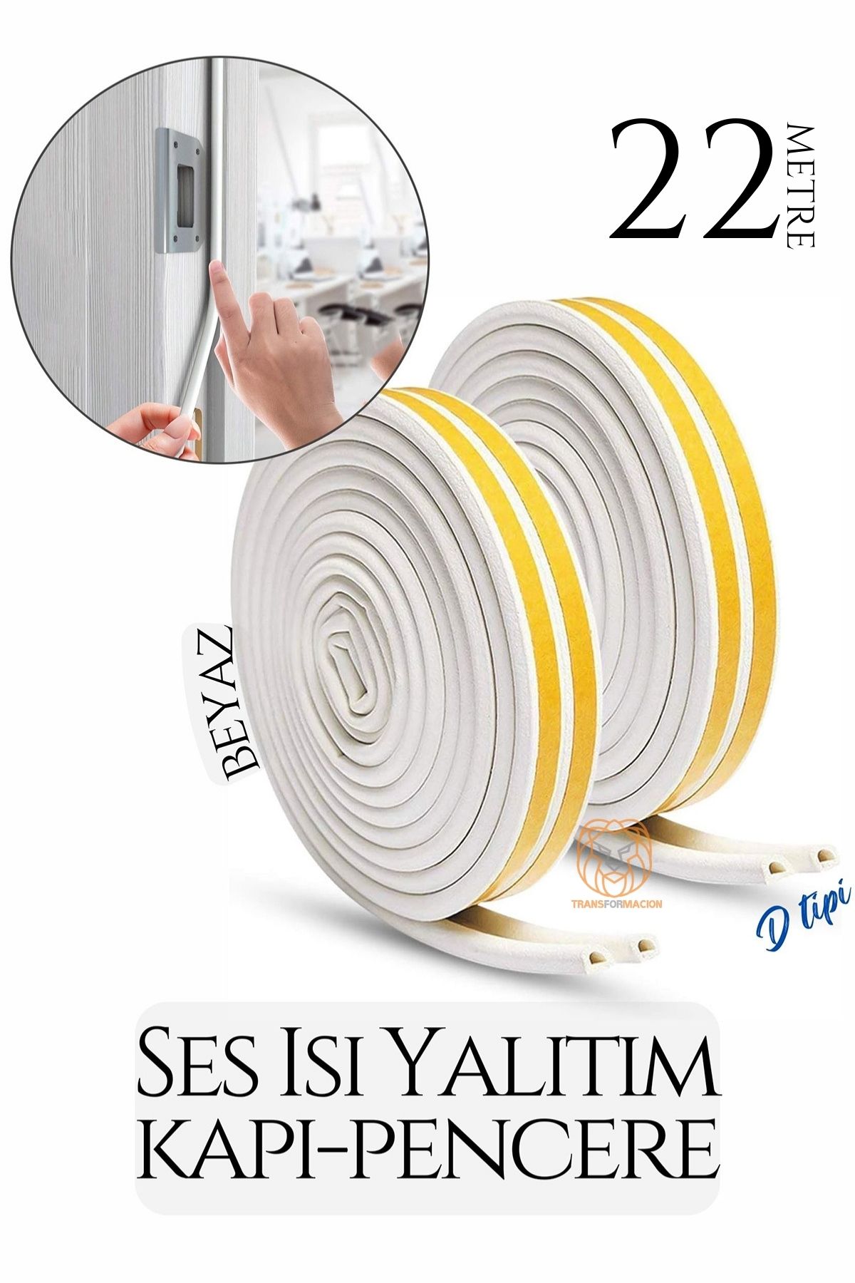 TransForMacion D Tip Kapı Pencere Ses Isı Yalıtım Bandı EPDM Kauçuk 22 Metre 718911