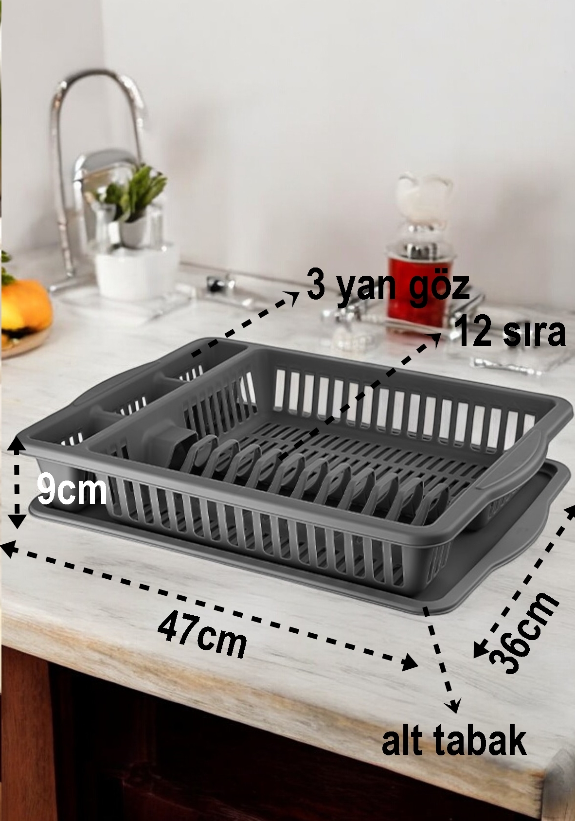 Bulaşık Durulama Sepeti Tabaklık Bulaşık Kurutmalık GRİ Alessi 715437