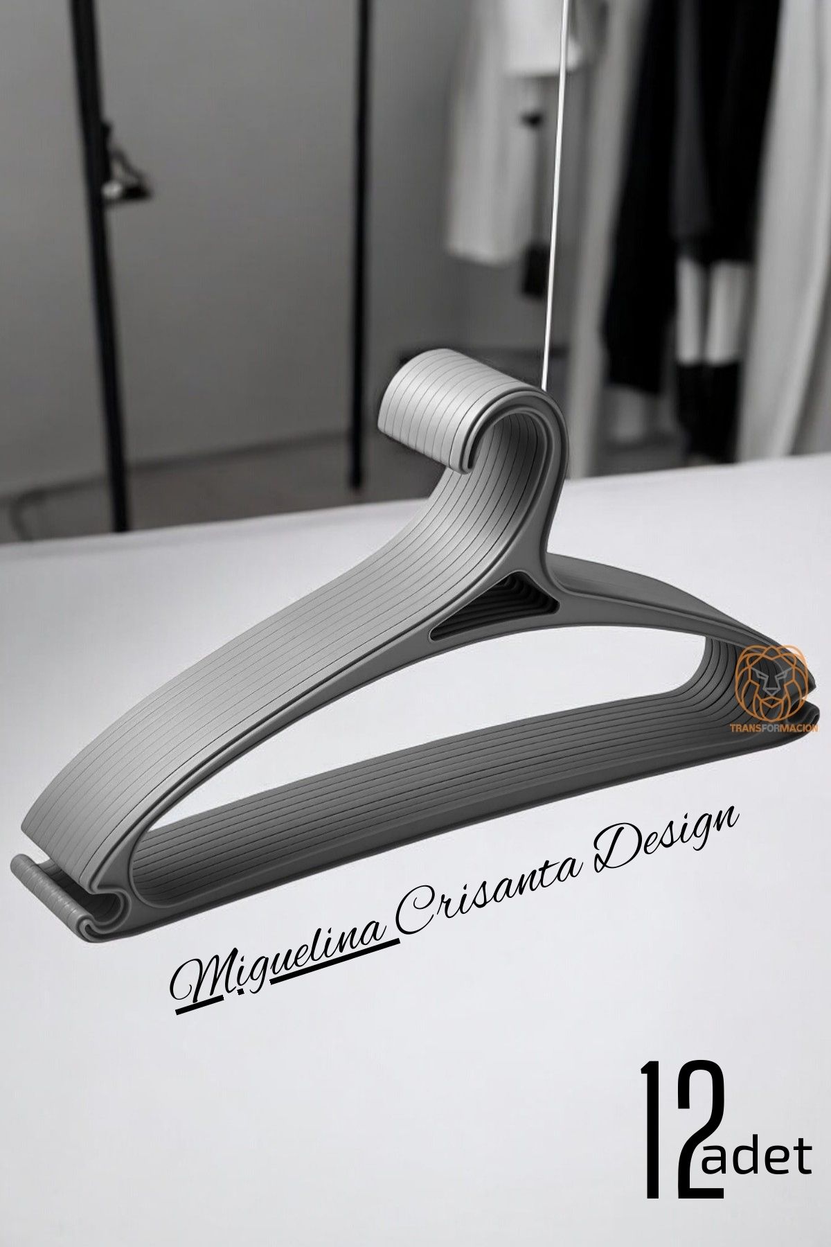 Tasarım Askı Seti 12 ADET Elbise Askısı M.Crisanta GRİ 720909