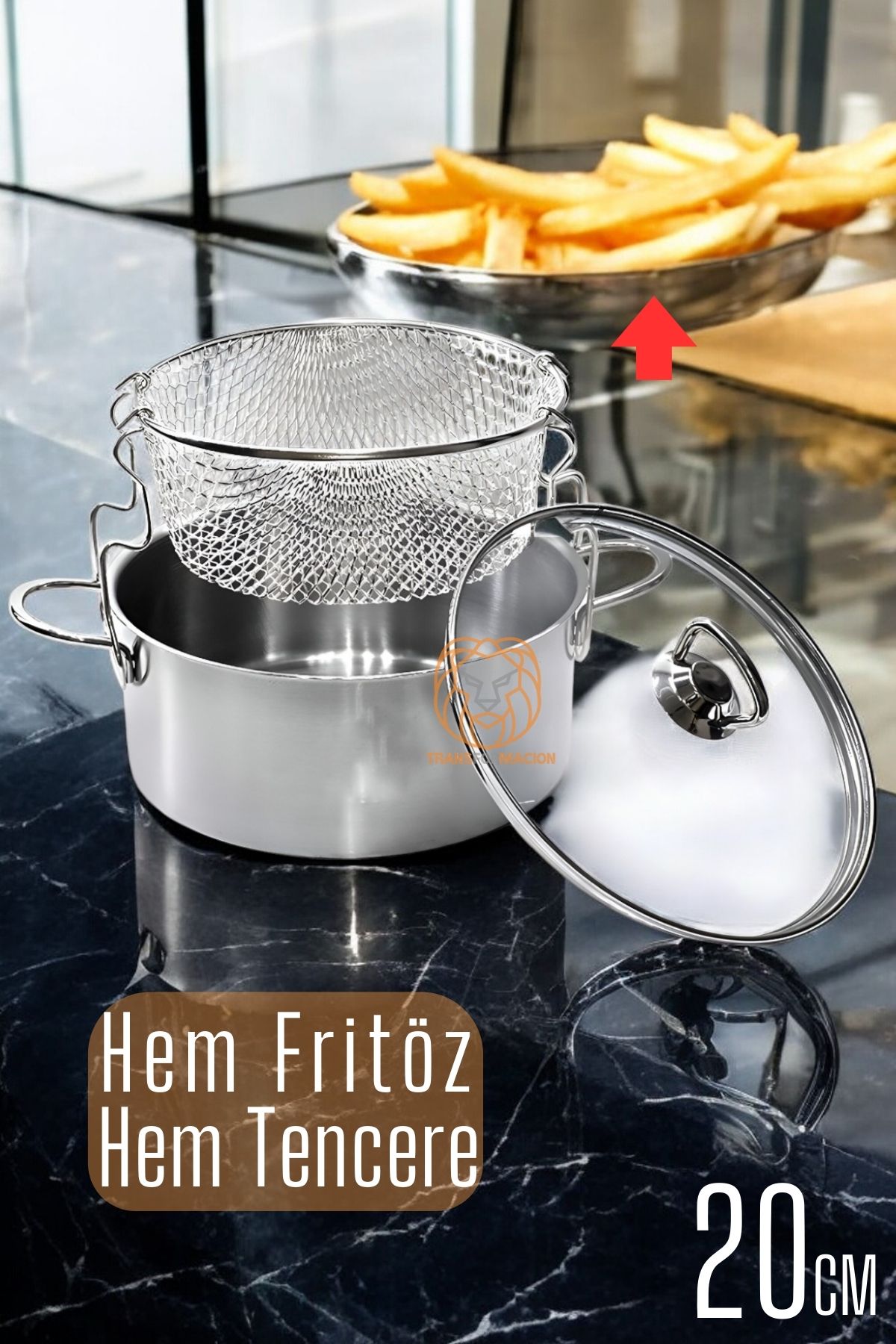 TransForMacion  Fritözlü Tencere Multi Kullanım Çelik 20 CM Patates Kızartma Tenceresi 720926	