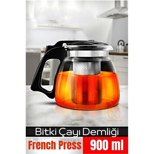TransForMacion  Süzgeçli French Press Cam Demlik 900 Ml Bitki Çayı Demliği 720944