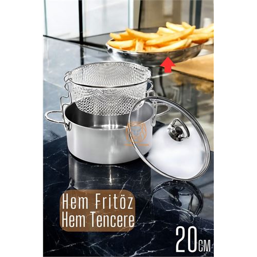ModaCar  Fritözlü Tencere Multi Kullanım Çelik 20 CM Patates Kızartma Tenceresi 