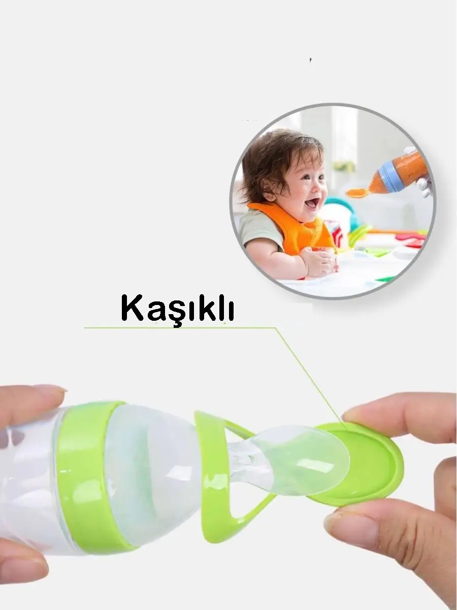 Kaşıklı Mama Silikon Biberon KIZ Bebek Besleyici 719715