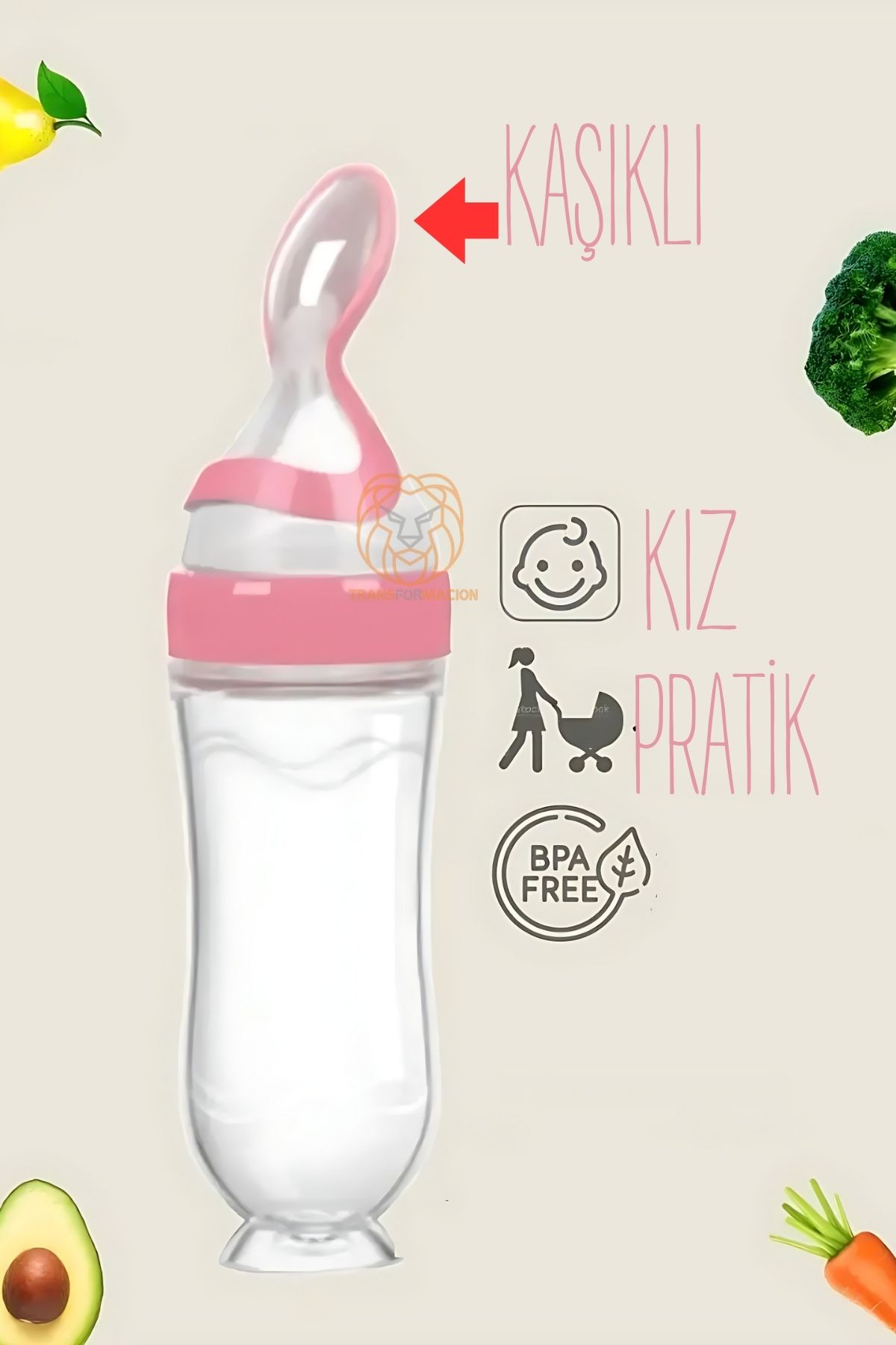 Kaşıklı Mama Silikon Biberon KIZ Bebek Besleyici 719715