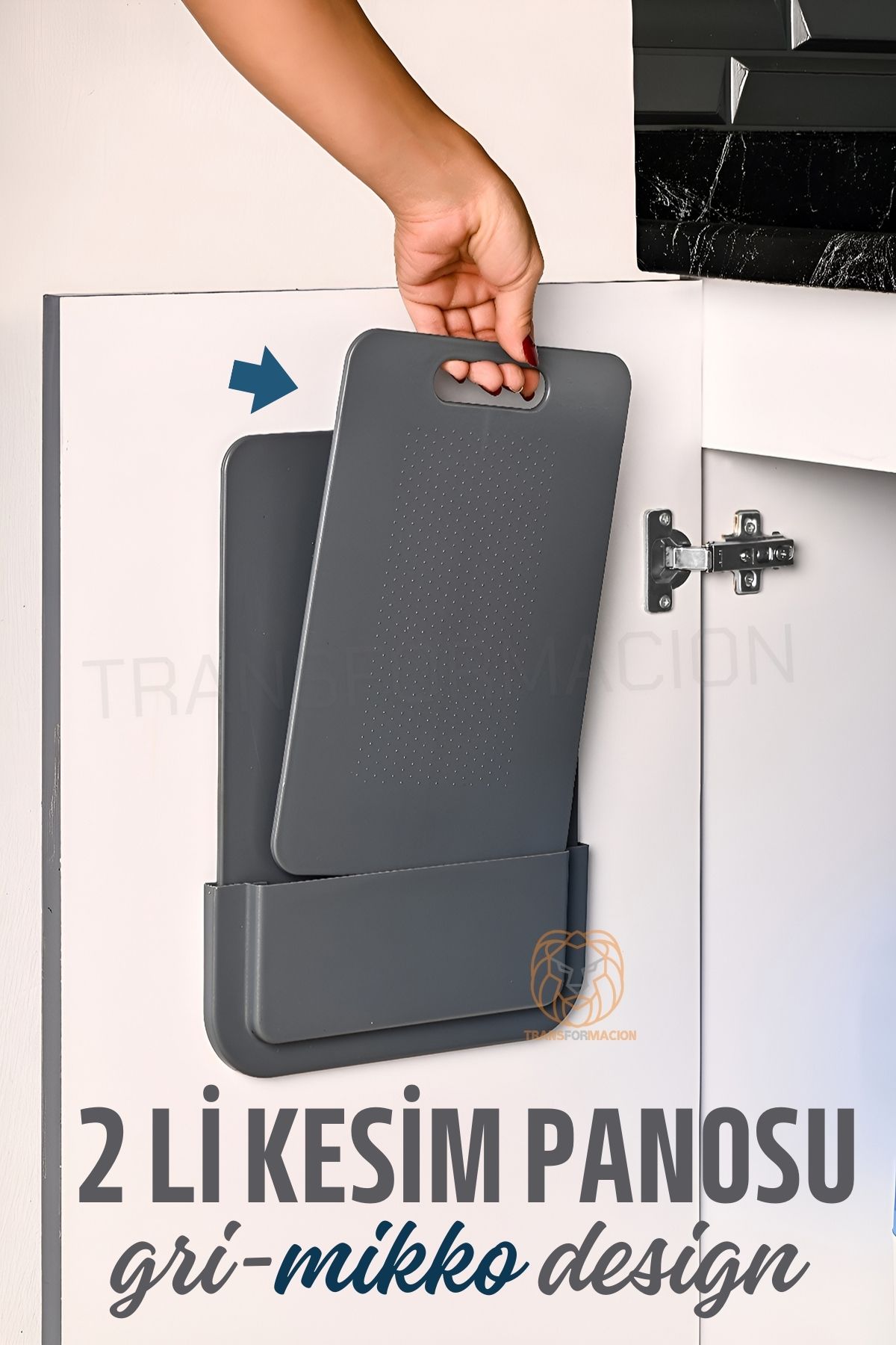 Transformacion 2 li Kesim Panosu Stantlı Yapışkanlı Kesim Tahtası GRİ Mikko Design 720997
