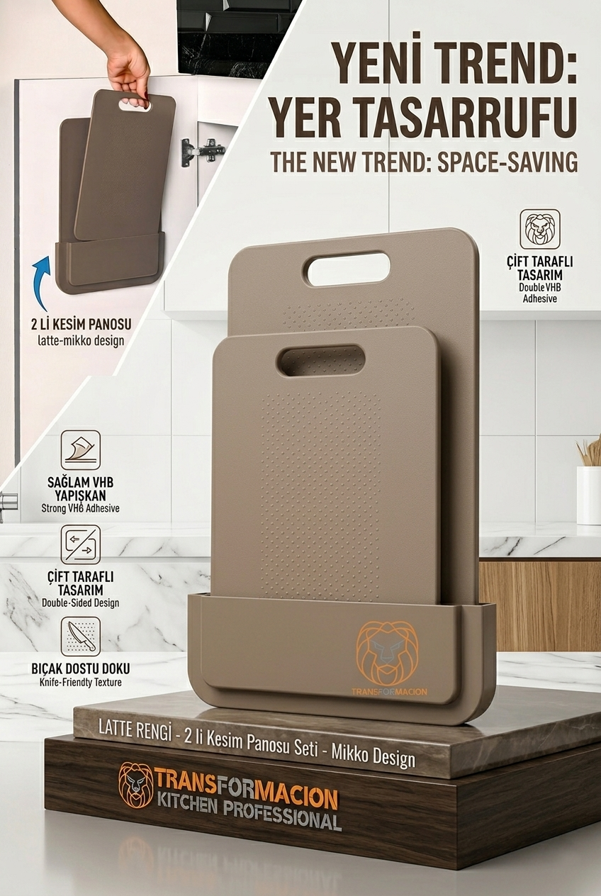 2 li Kesim Panosu Stantlı Yapışkanlı Kesim Tahtası LATTE Mikko Design 720998