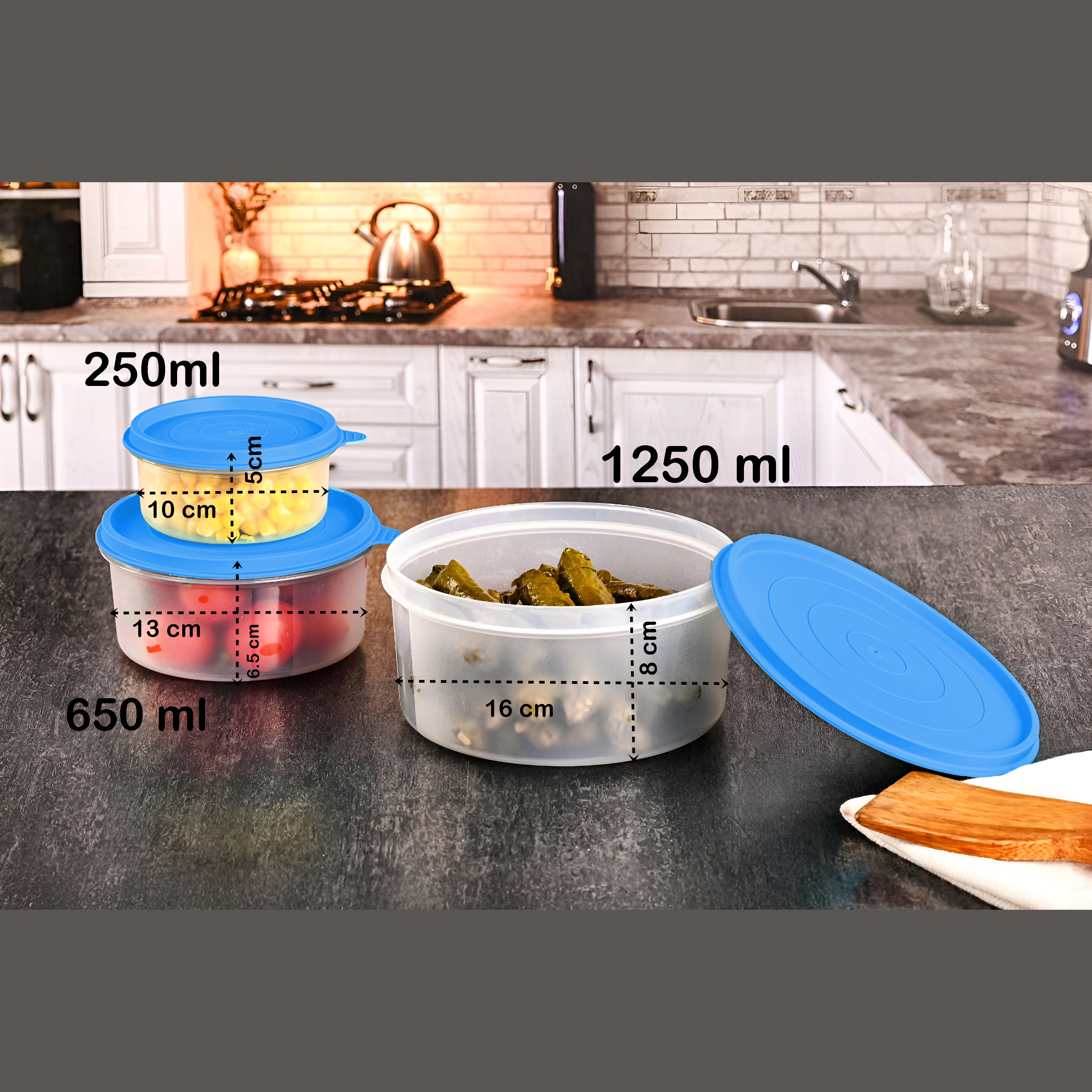 TransForMacion Lifewit Yemek Kabı 3 lü Set Modern Bento Sefer Tası Seti LACİVERT 721001