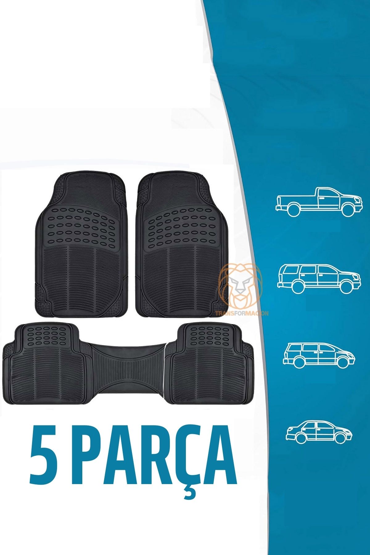 ModaCar Oto Paspas Seti Her Araca Siyah Su Kanallı Kauçuk 5 Parça Paspas Set 