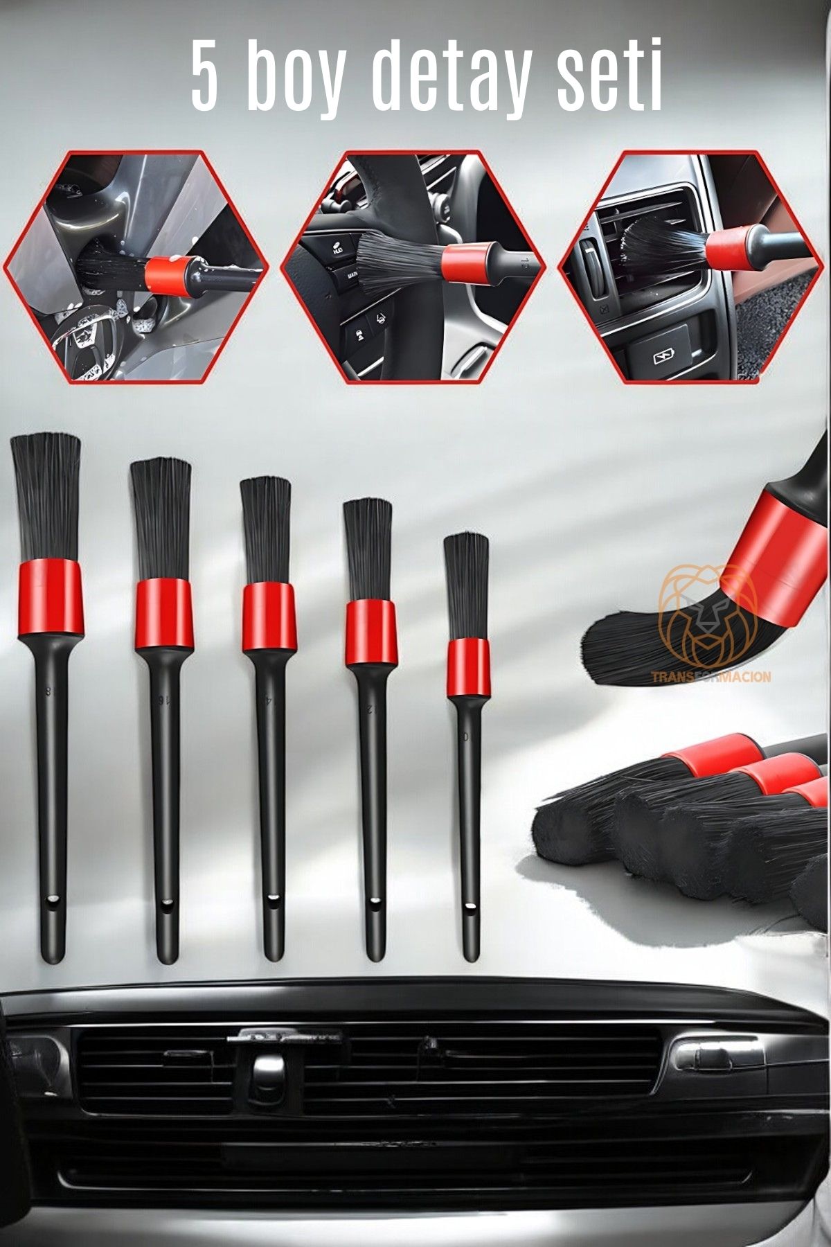 5 Boy Araç Detay Temizlik Fırça Seti Slalom Design 