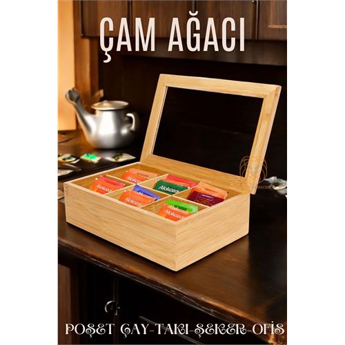 ModaCar Poşet Çay Kutusu Ahşap Sallama Çay Organizer Kahve Şeker Aksesuar Kutusu 