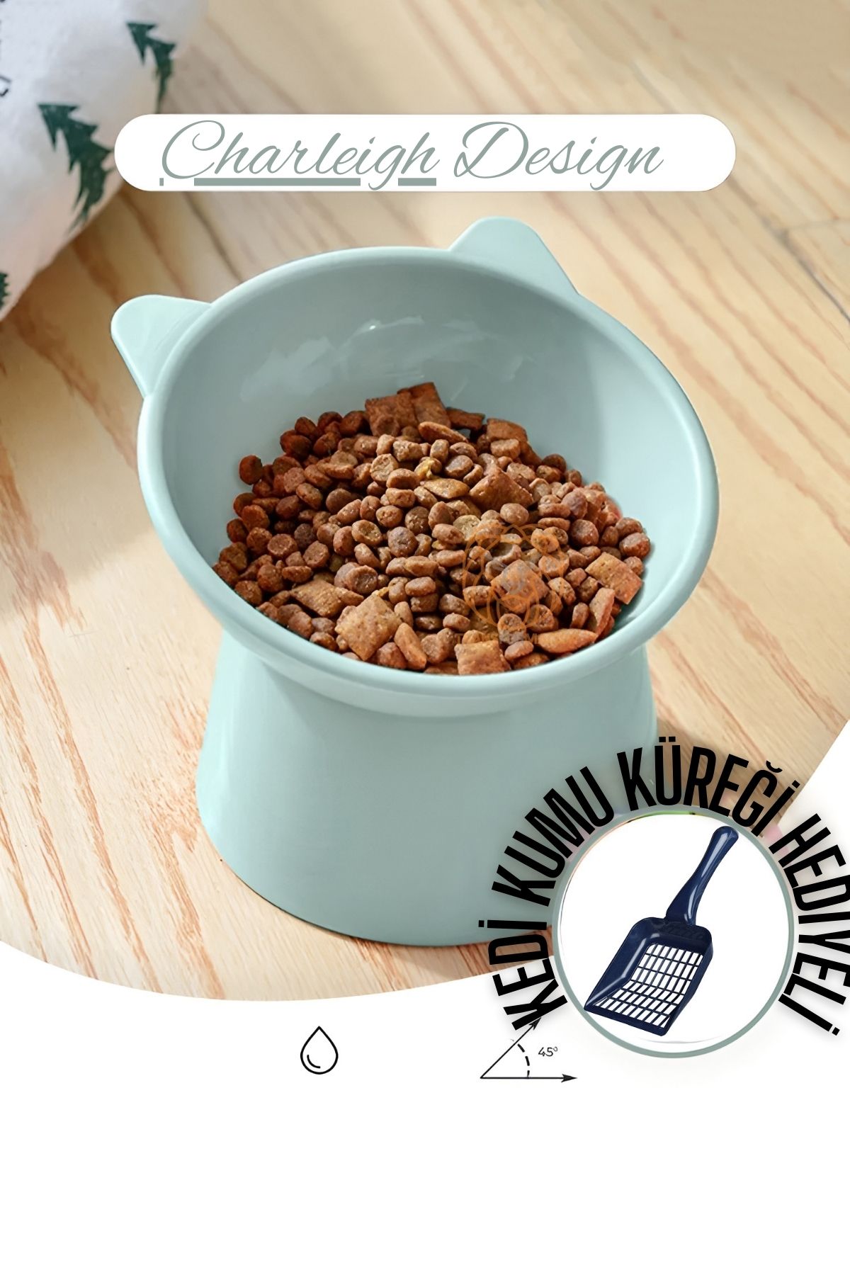 ModaCar Mama Kabı Kedi ve Küçük Köpek Mama Kabı Kedi Kumu Küreği Set MAVİ