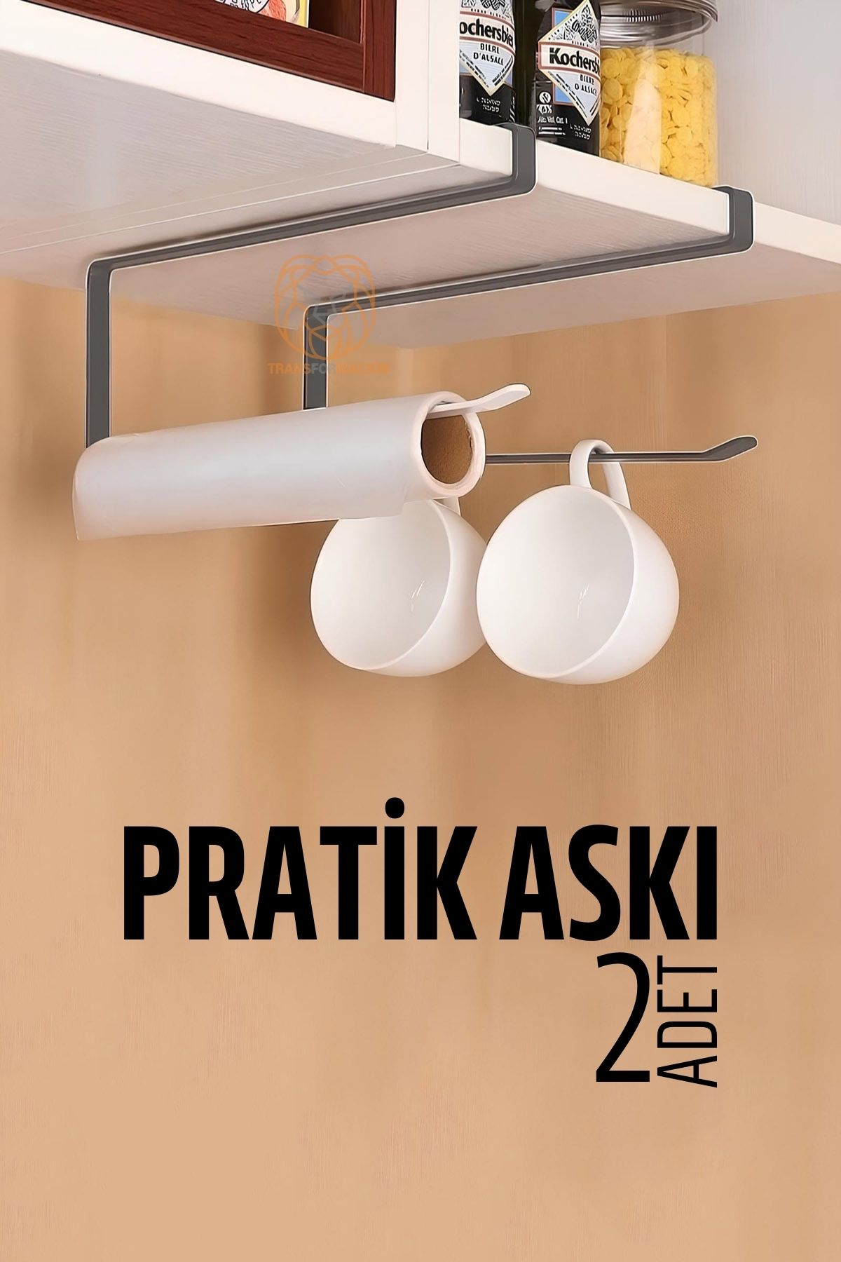 ModaCar Mutfak Dolap Kağıt Havlu Askı Organizer Fincan Askısı GRİ 