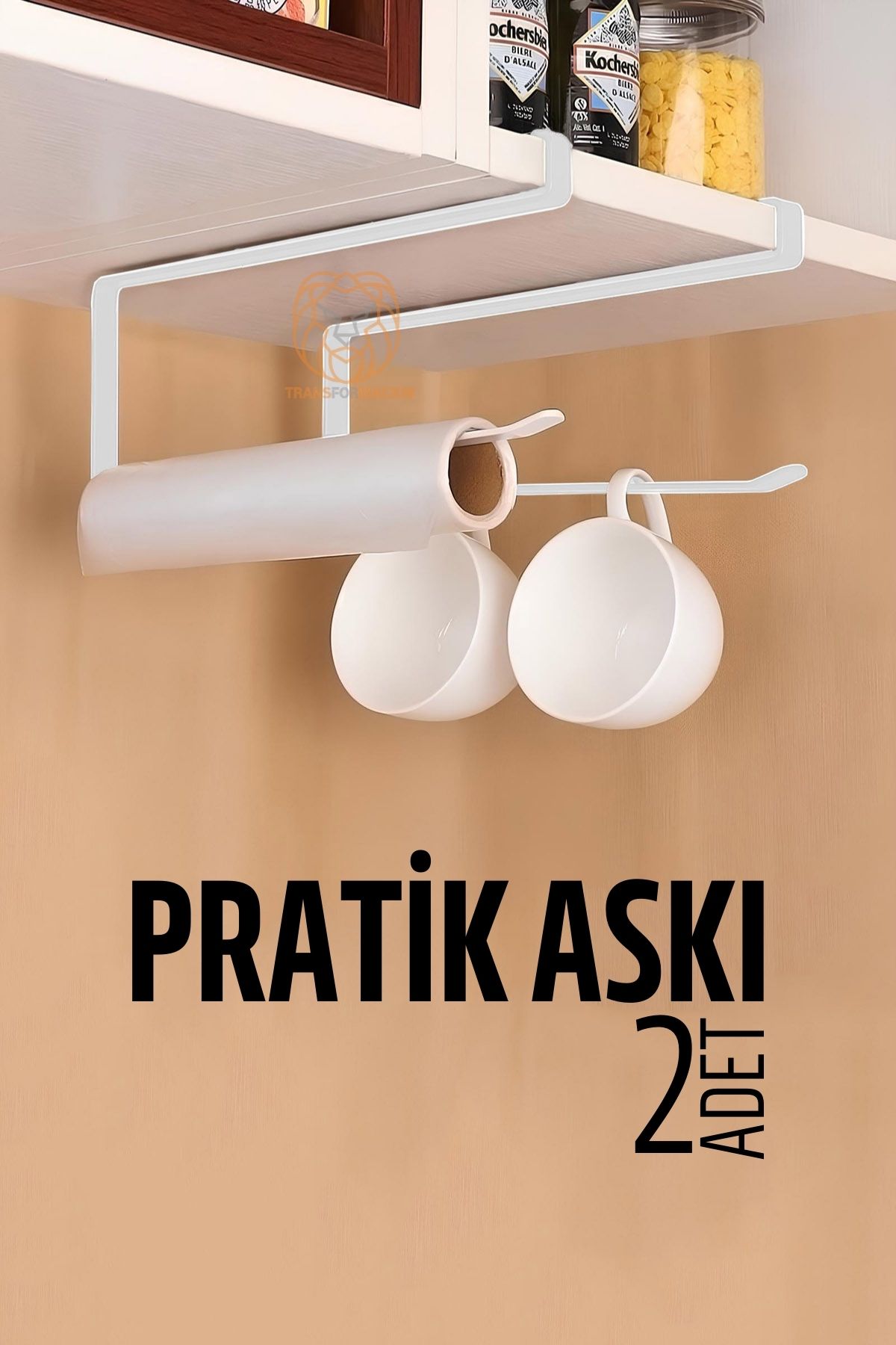 ModaCar Mutfak Dolap Kağıt Havlu Askı Organizer Fincan Askısı BEYAZ 