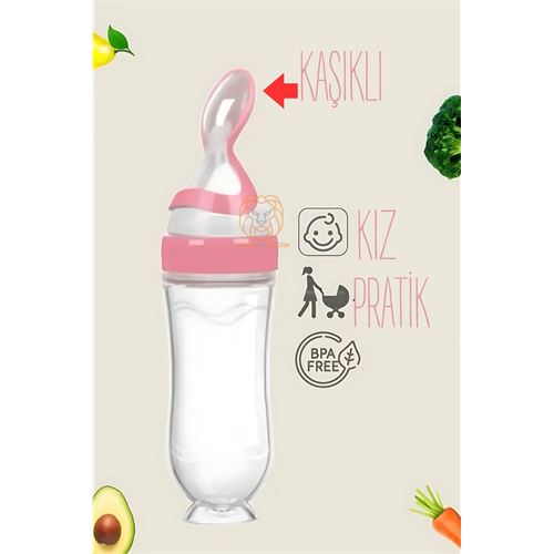ModaCar Kaşıklı Mama Silikon Biberon KIZ Bebek Besleyici 