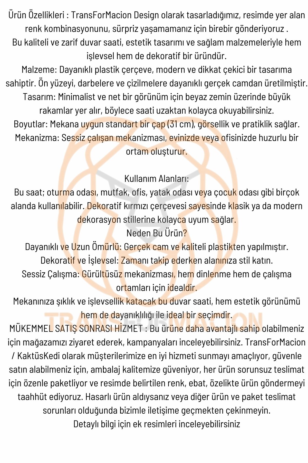 TransForMacion Duvar Saati Emores Tasarım 31 Cm 721033