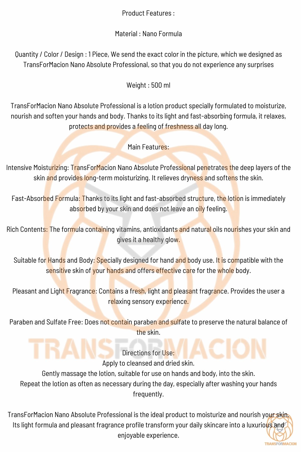 TransForMacion Nano El ve Vücut Losyonu Velvet Skin Absolute Professional 721036