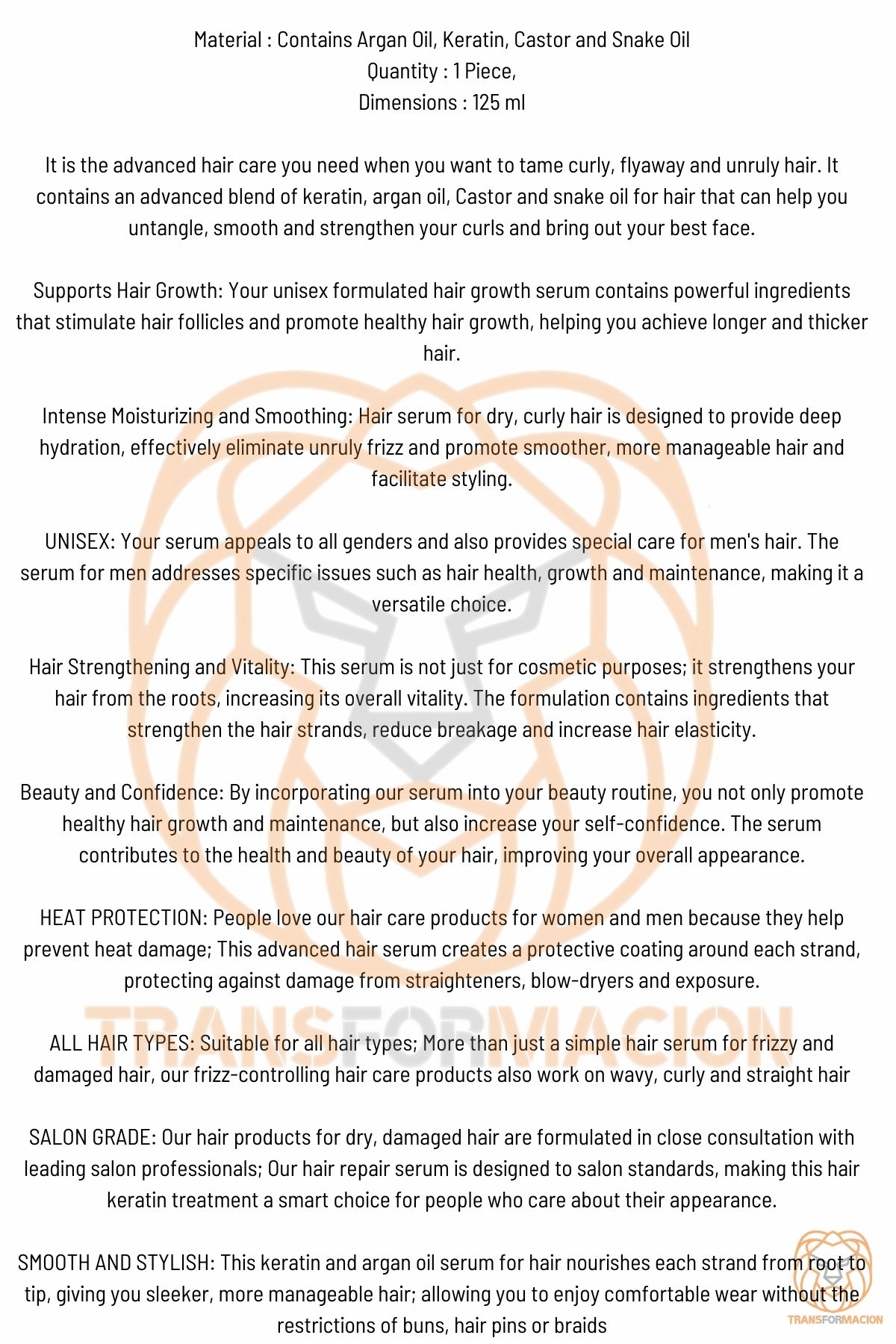 Transformacion Nano Saç Serumu Keratin Argan İçerikli Absolute Professional 125 ml 719152