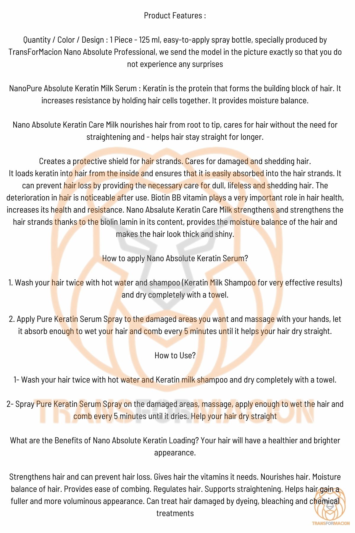 TransForMacion NanoPure Saç Keratin Sütü 6 in 1 Absolute Professional 720473