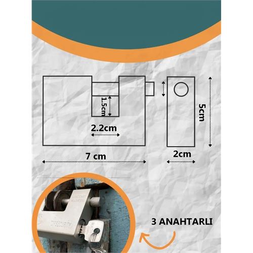 Transformacion Çelik Kayar Milli Asma Kilit 70 MM 3 anahtarlı Sonax Design 721041